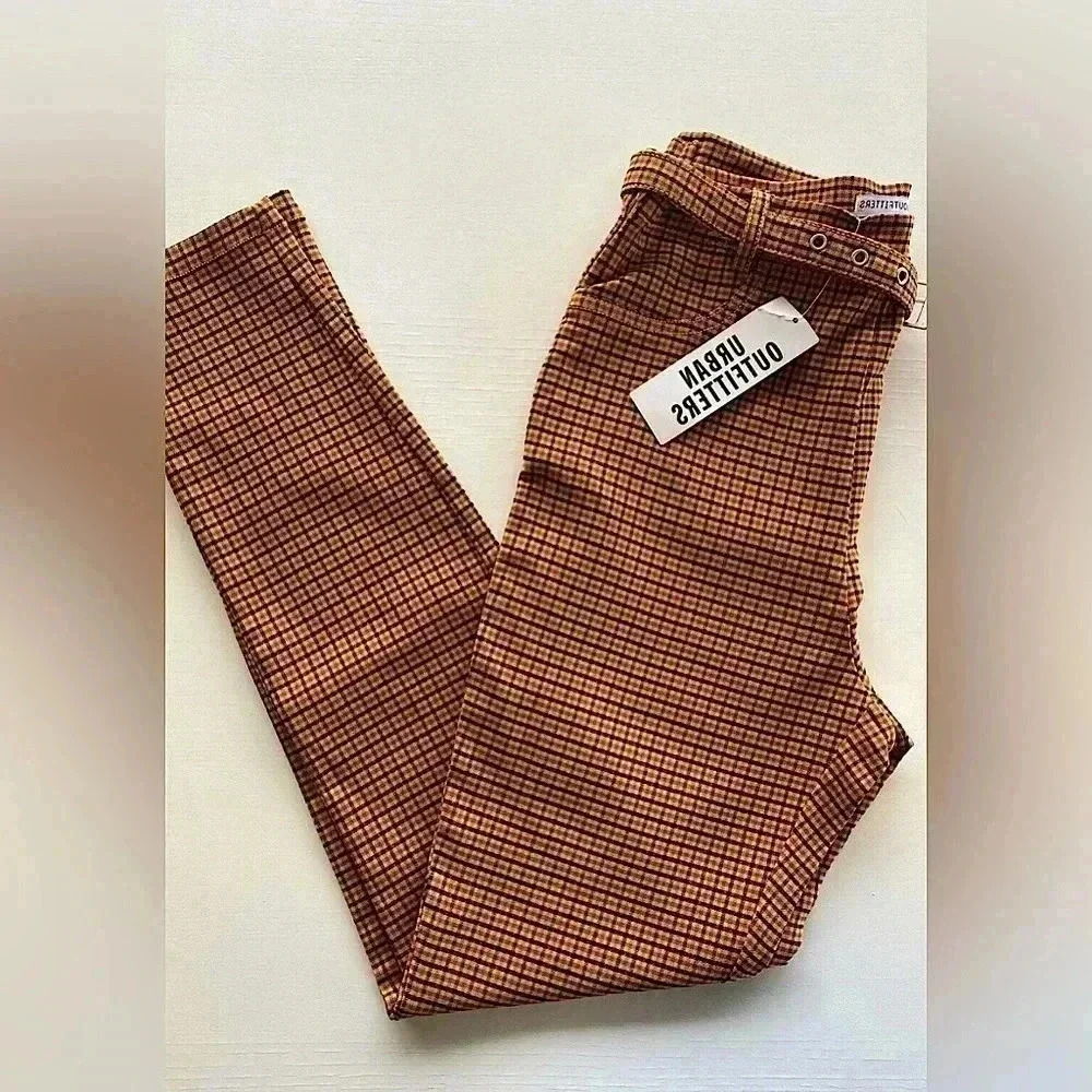 Urban Outfitters Orange and Black Plaid Highwaisted Pants Size 4